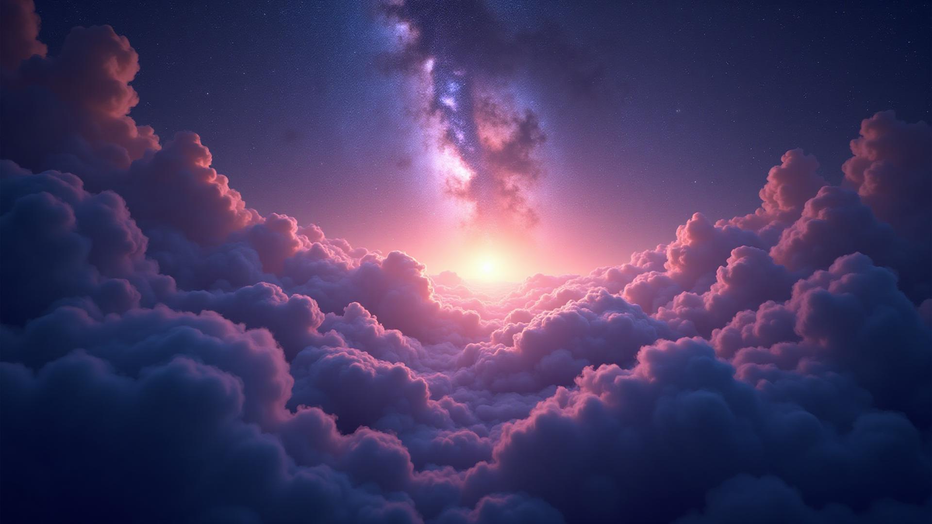 Ciel nocturne baigné d'une lumière céleste